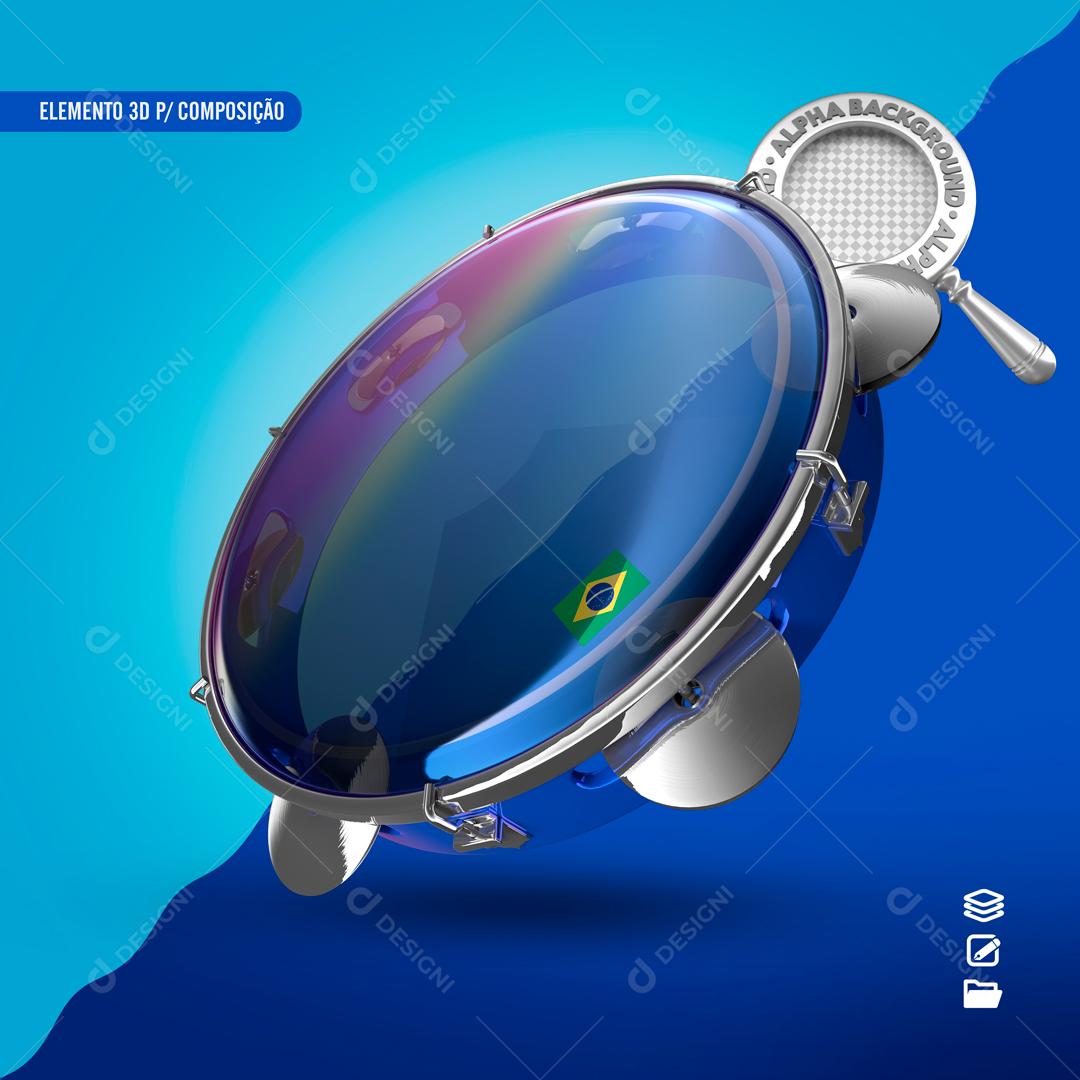 Elemento 3D Para Composição Pandeiro Transparente PSD Editável