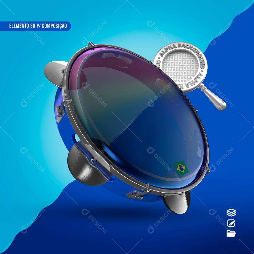 Elemento 3D Para Composição Pandeiro Transparente PSD Editável
