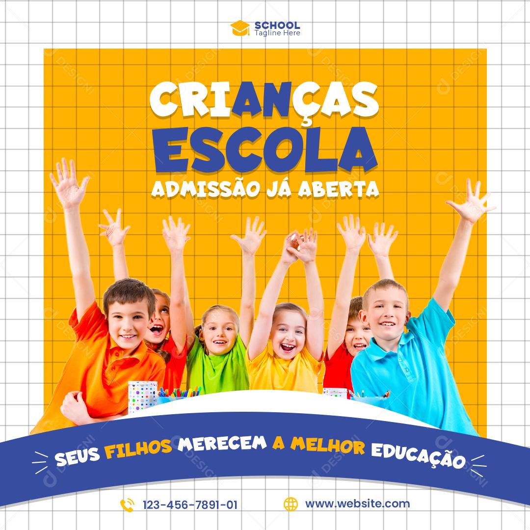 Crianças Na Escola Admissão Já Aberta Social Media PSD Editável