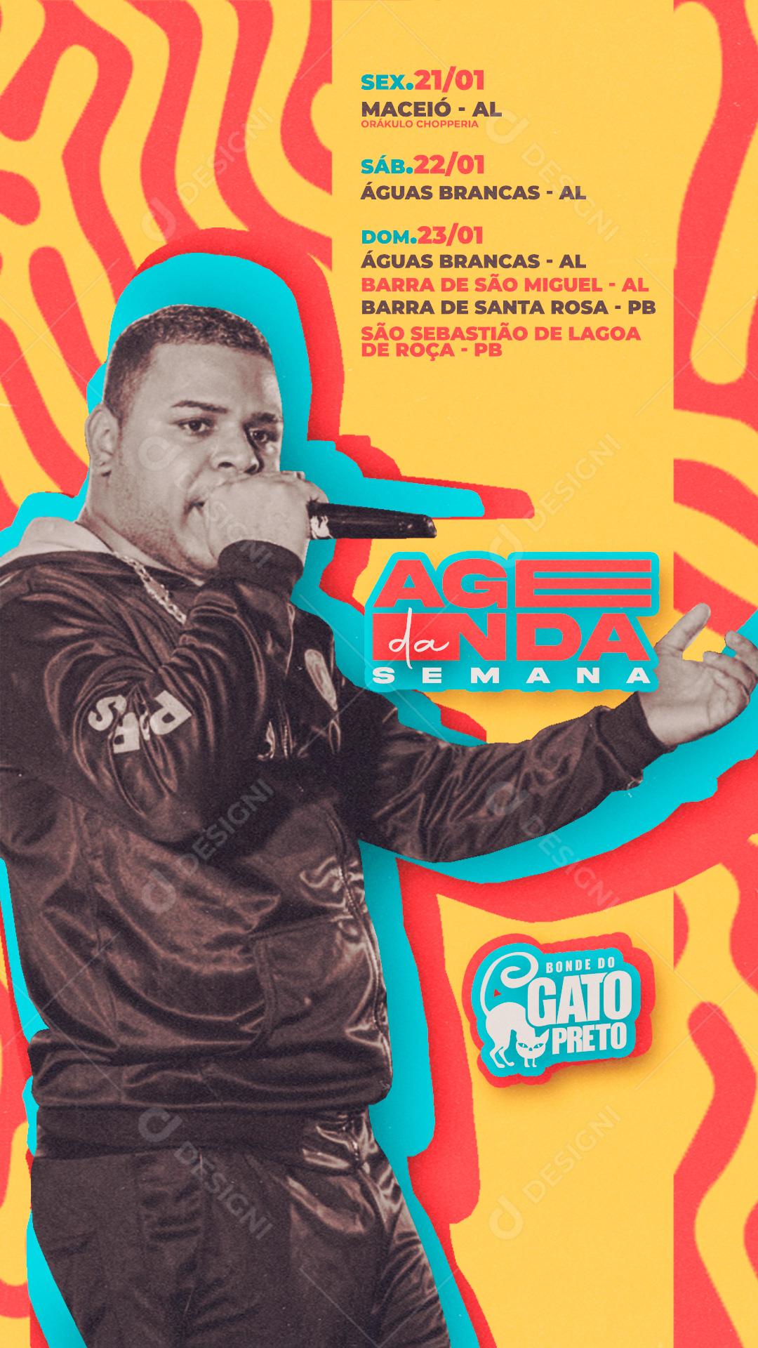 Flyer Show Agenda Semanal Cantor Bonde do Gato Preto Social Media PSD