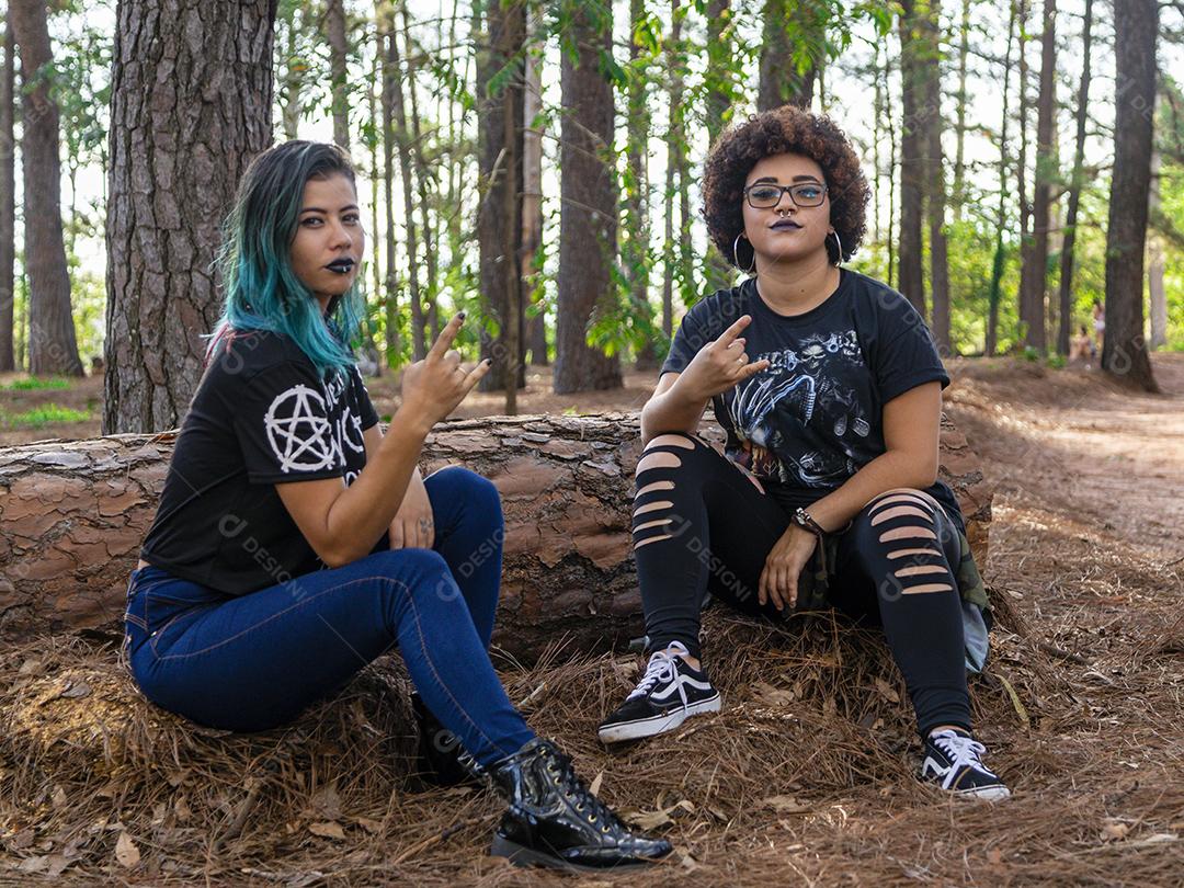 Casal de namoradas lésbicas em um lindo dia ensolarado no parque.Imagem JPG