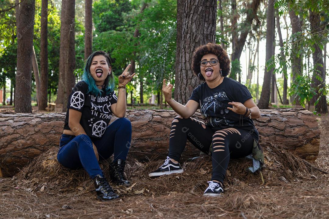 Casal de namoradas lésbicas em um lindo dia ensolarado no parque.Imagem JPG