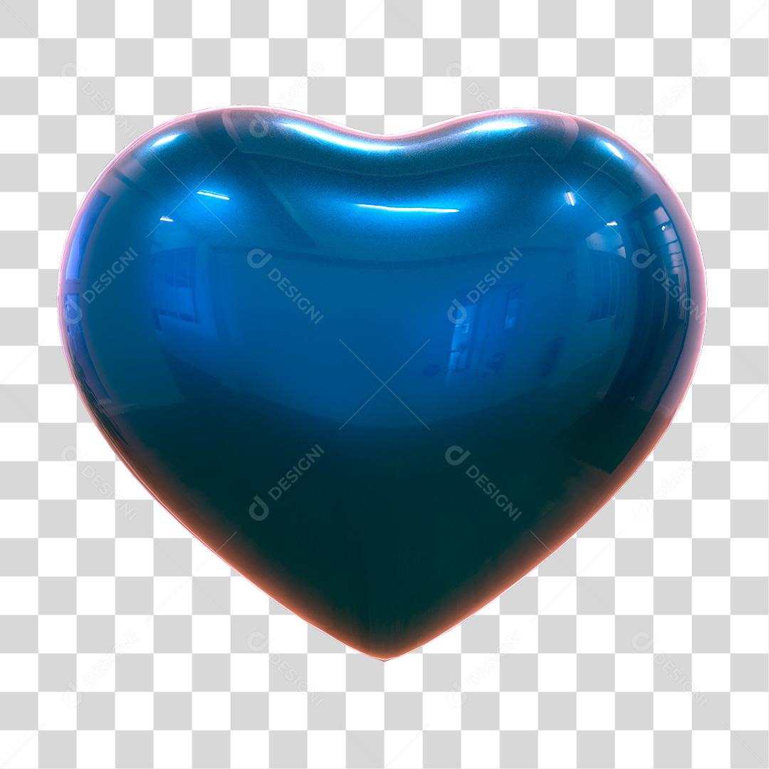 Coração Azul Elemento 3D Para Composição PNG