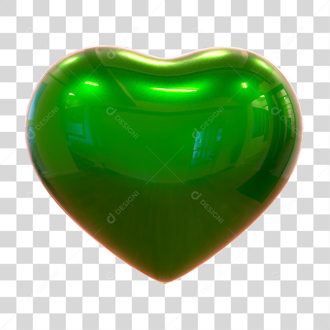 Coração Verde Elemento 3D Para Composição PNG