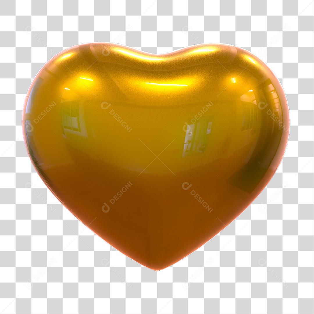 Coração Dourado Elemento 3D Para Composição PNG