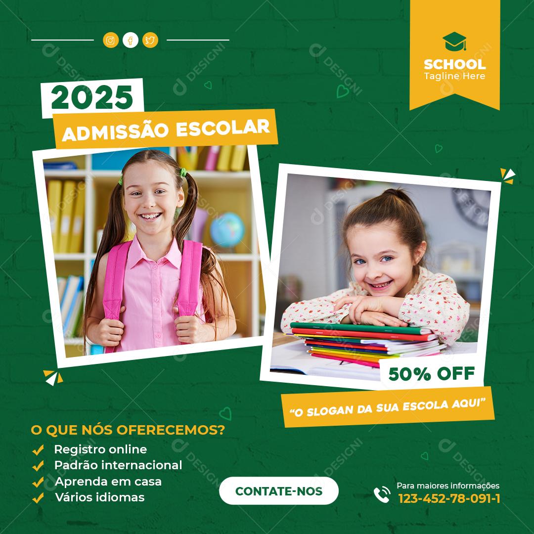 Social Media Volta Ás Aulas 2022 Admissão Escolar PSD Editável