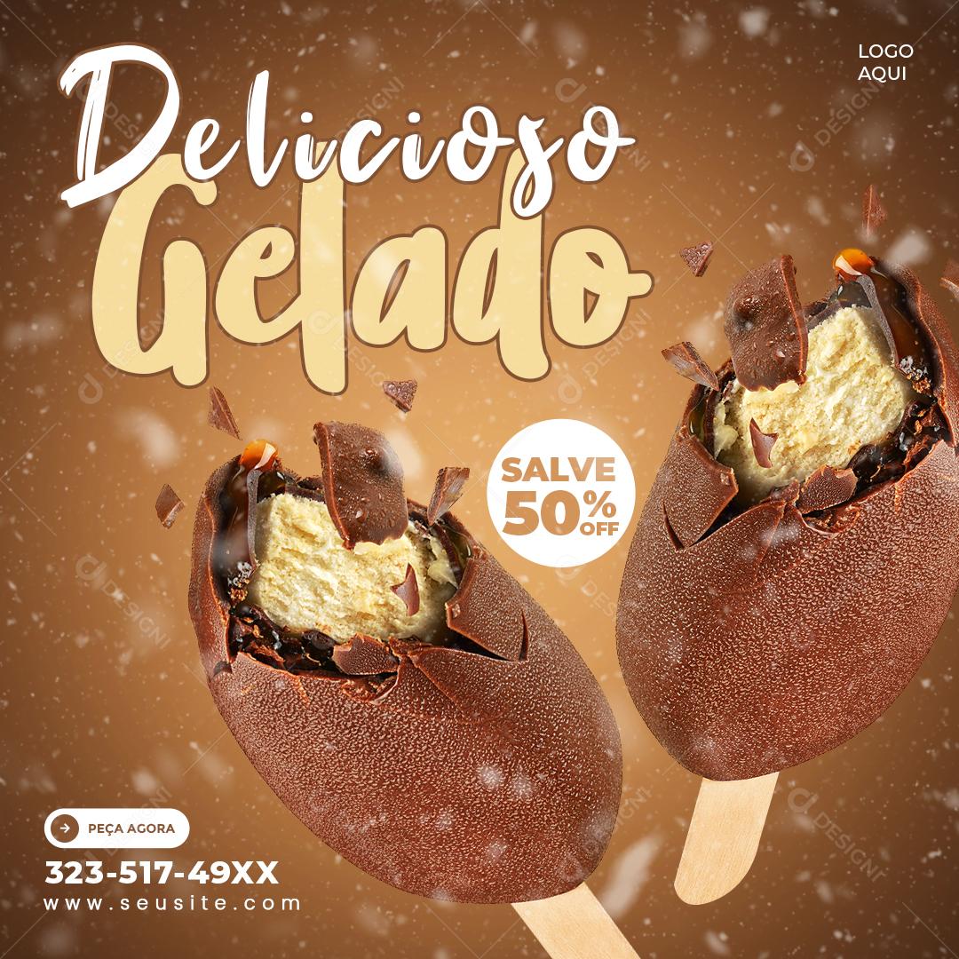 Social Media Delicioso Gelado Picolé Sorveteria PSD Editável