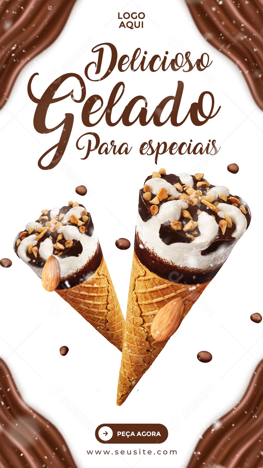 Social Media Delicioso Gelado Para Especiais Sorveteria PSD Editável