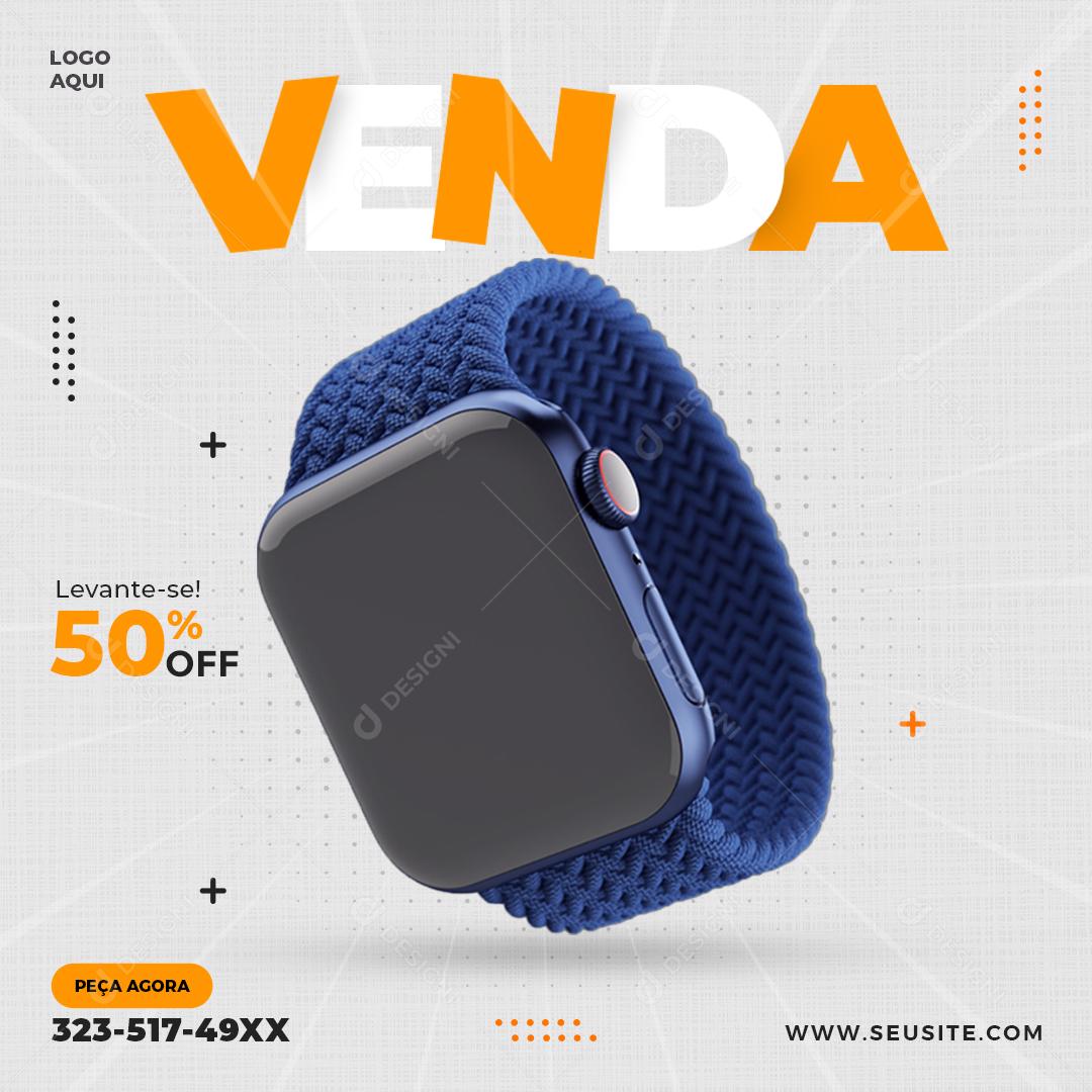 Social Media Venda Levante Se Até 50% De Desconto Relógio PSD Editável