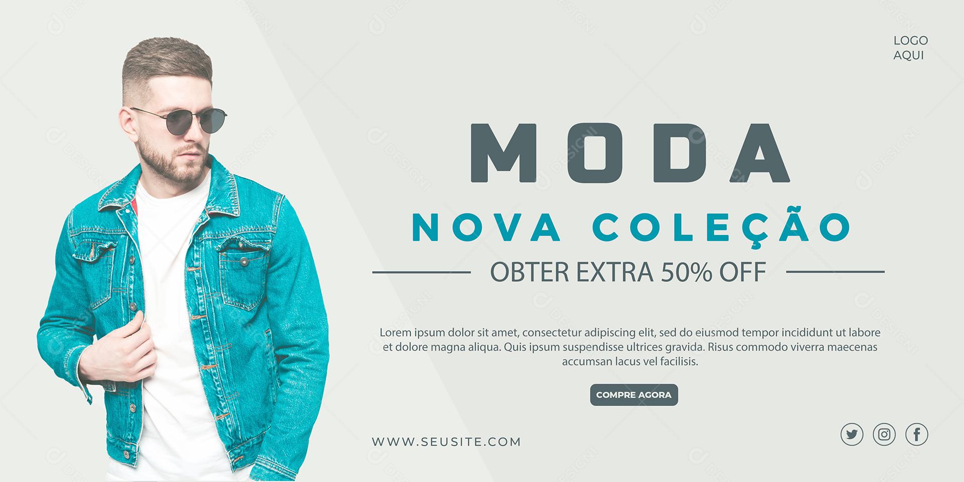 Social Media Banner Moda Nova Coleção Obter Extra 50% Loja PSD Editável