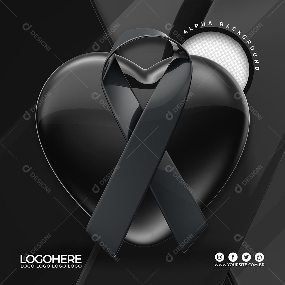 Coração Preto 3D Luto Elemento Para Composição PSD Premium