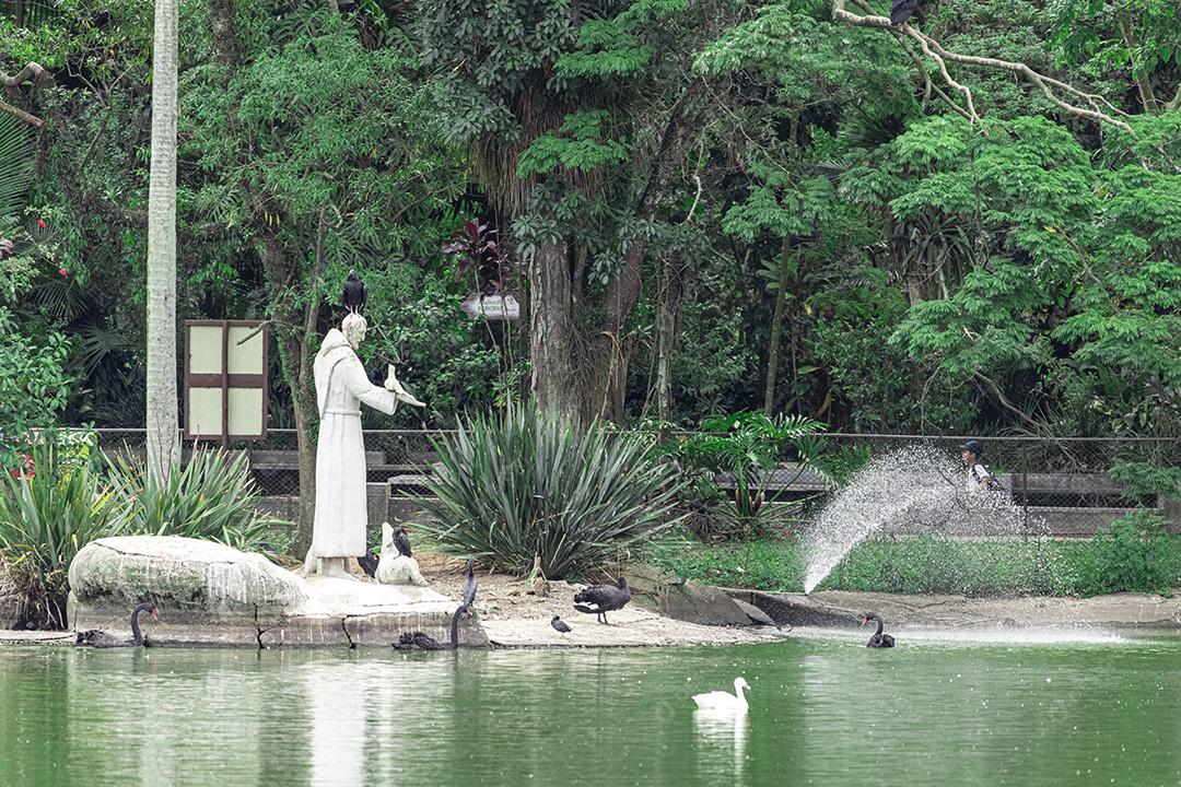Pato em um lago chafariz estatua Imagem JPG