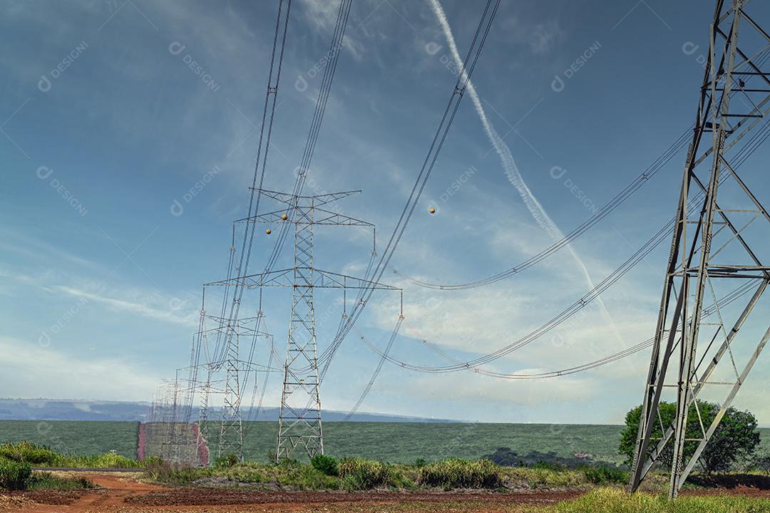 Linha de distribuiçao no meio do campo Imagem JPG