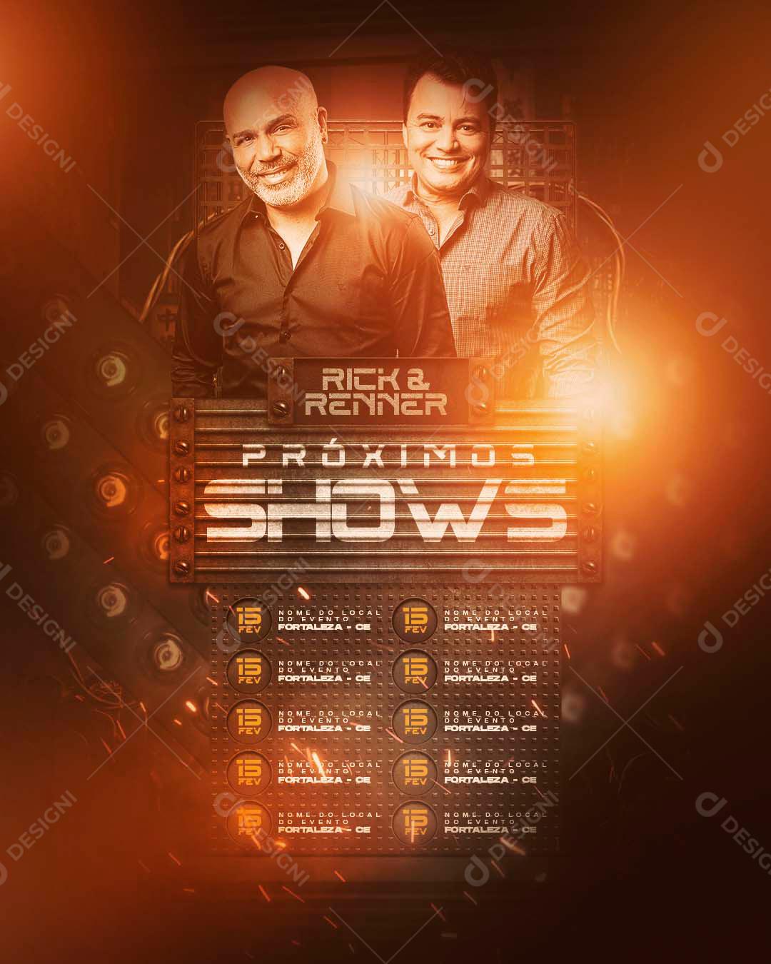Flyer Próximas Shows Agenda Rick e Renner Social Media PSD Editável