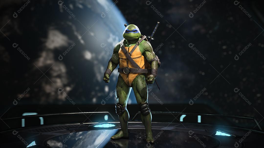 Renderização 3D de Leonardo Ninja Turtle, ilustração 3D, 5 Fev, 2022, São Paulo, Brasil