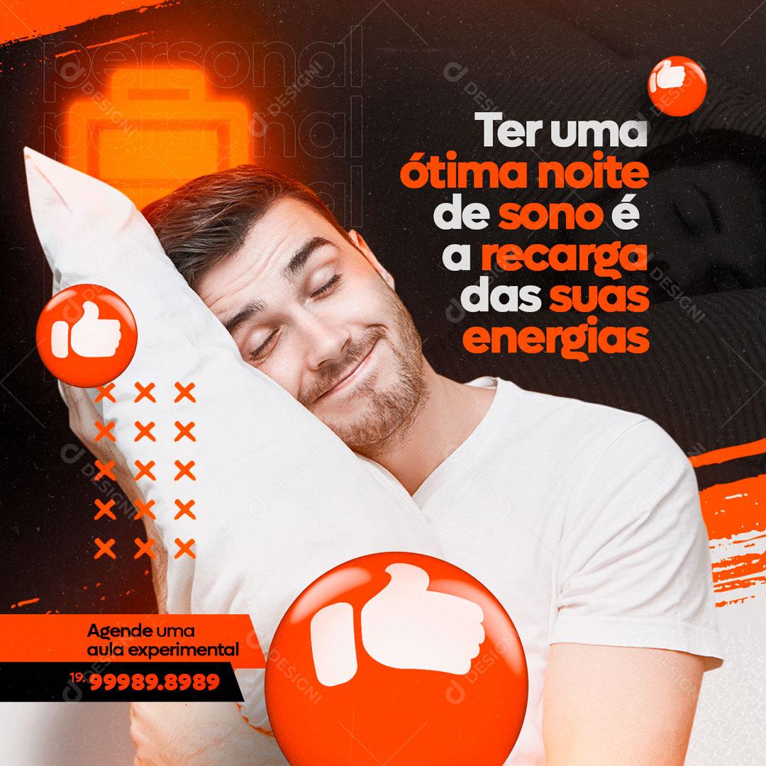 Social Media Ter uma ótima noite de sono é a recarga Personal Trainer PSD Editável