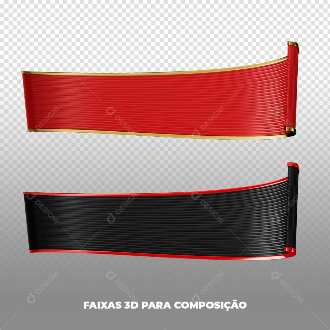 Elemento 3D Para Composição Fitas Vermelha E Preto PNG Transparente