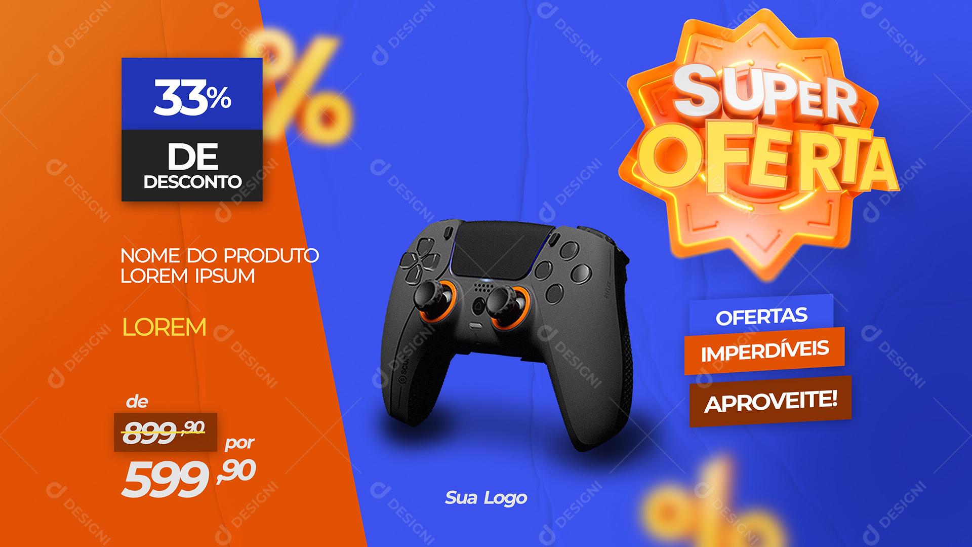 Banner Super Ofertas Controle Gamer 33% de Desconto Social Media PSD Editável