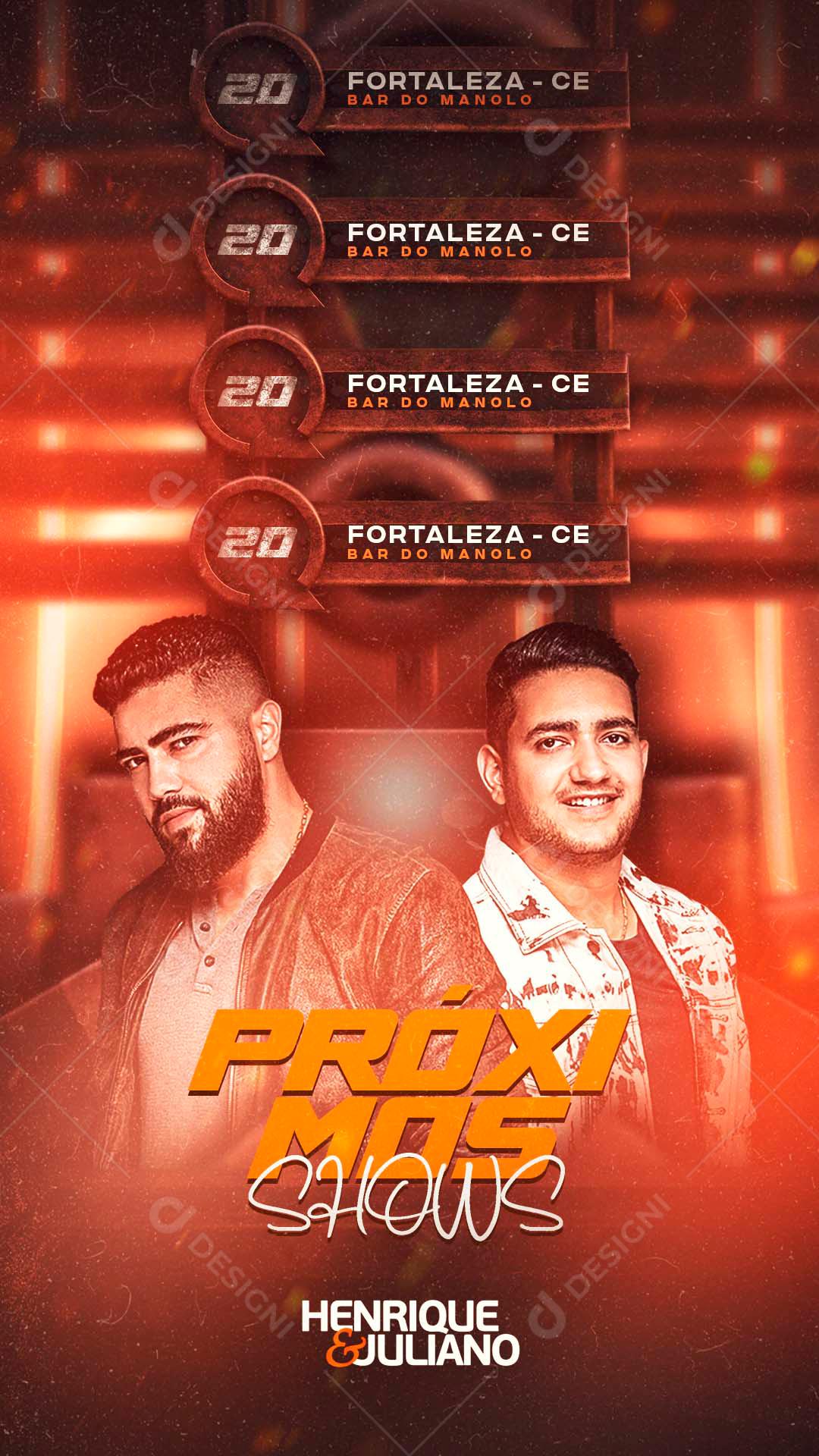 Flyer Agenda Próximos Shows Henrique e Juliano Social Media PSD Editável