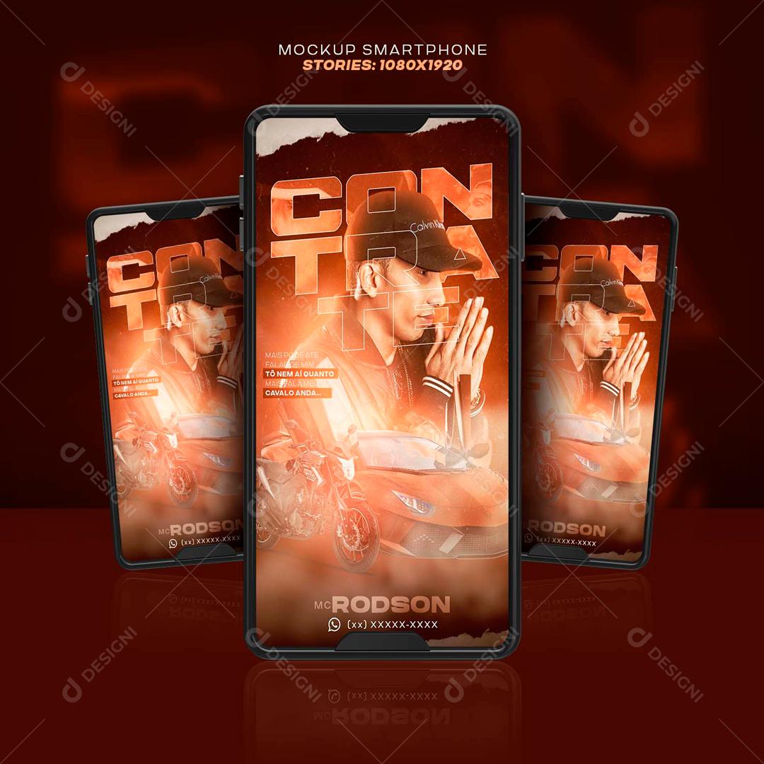Mockup Celular Preto Com Tela de Show PSD Editável