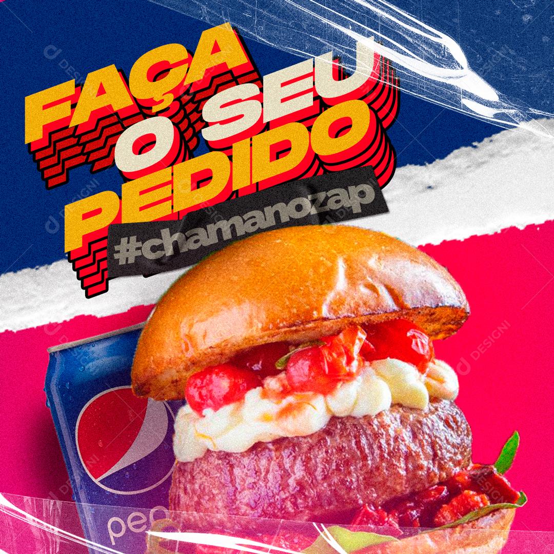 Social Media Faça O seu Pedido #Chama No Zap Hambúrgueria PSD Editável