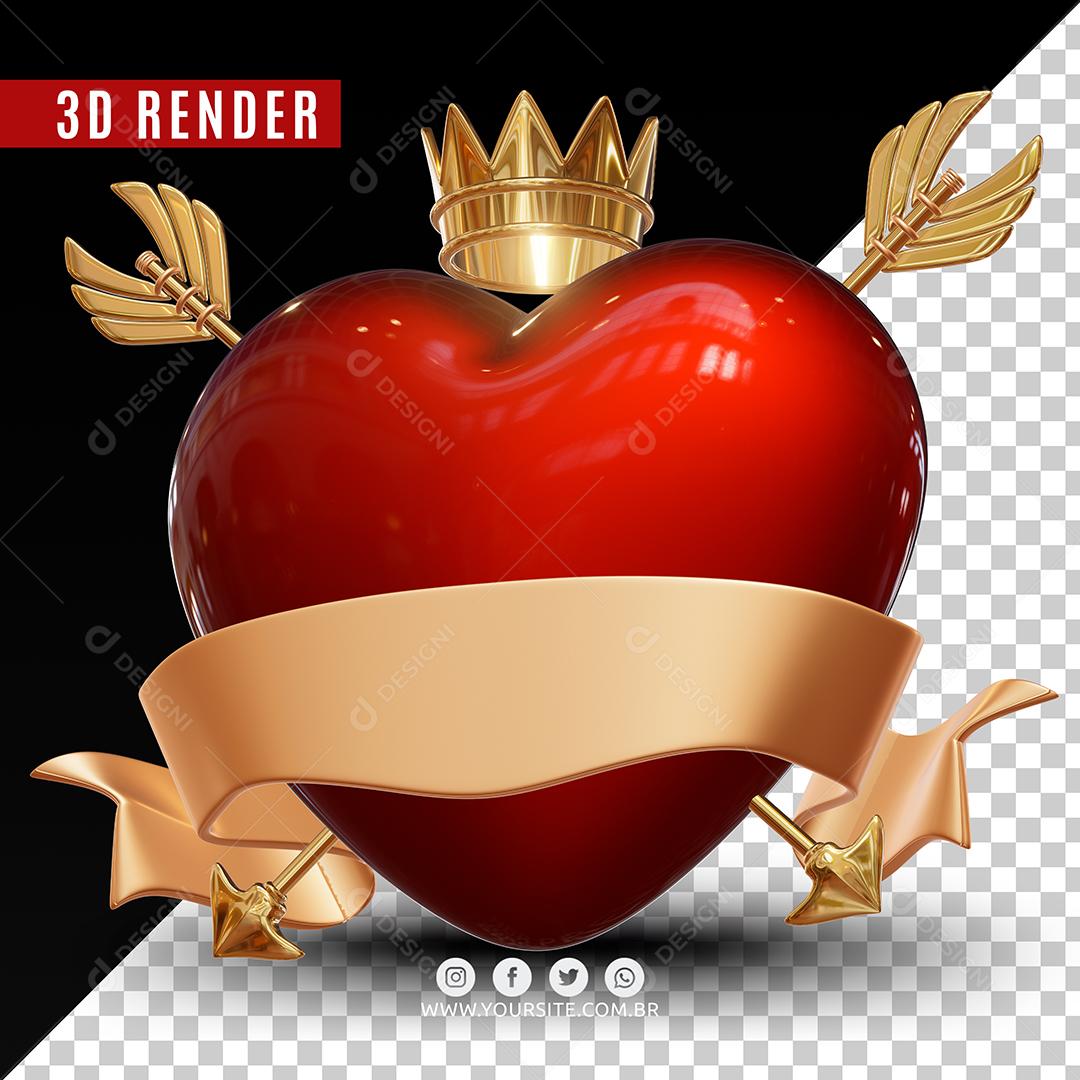 Coração Com Coroa Selo 3D Para Composição PSD Premium