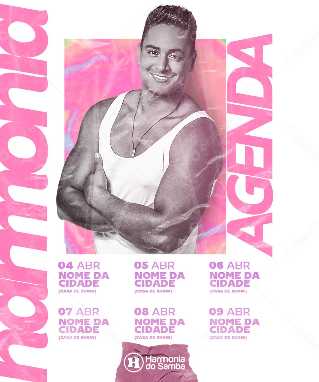 Flyer Agenda Cantor Harmonia do Samba Social Media PSD Editável