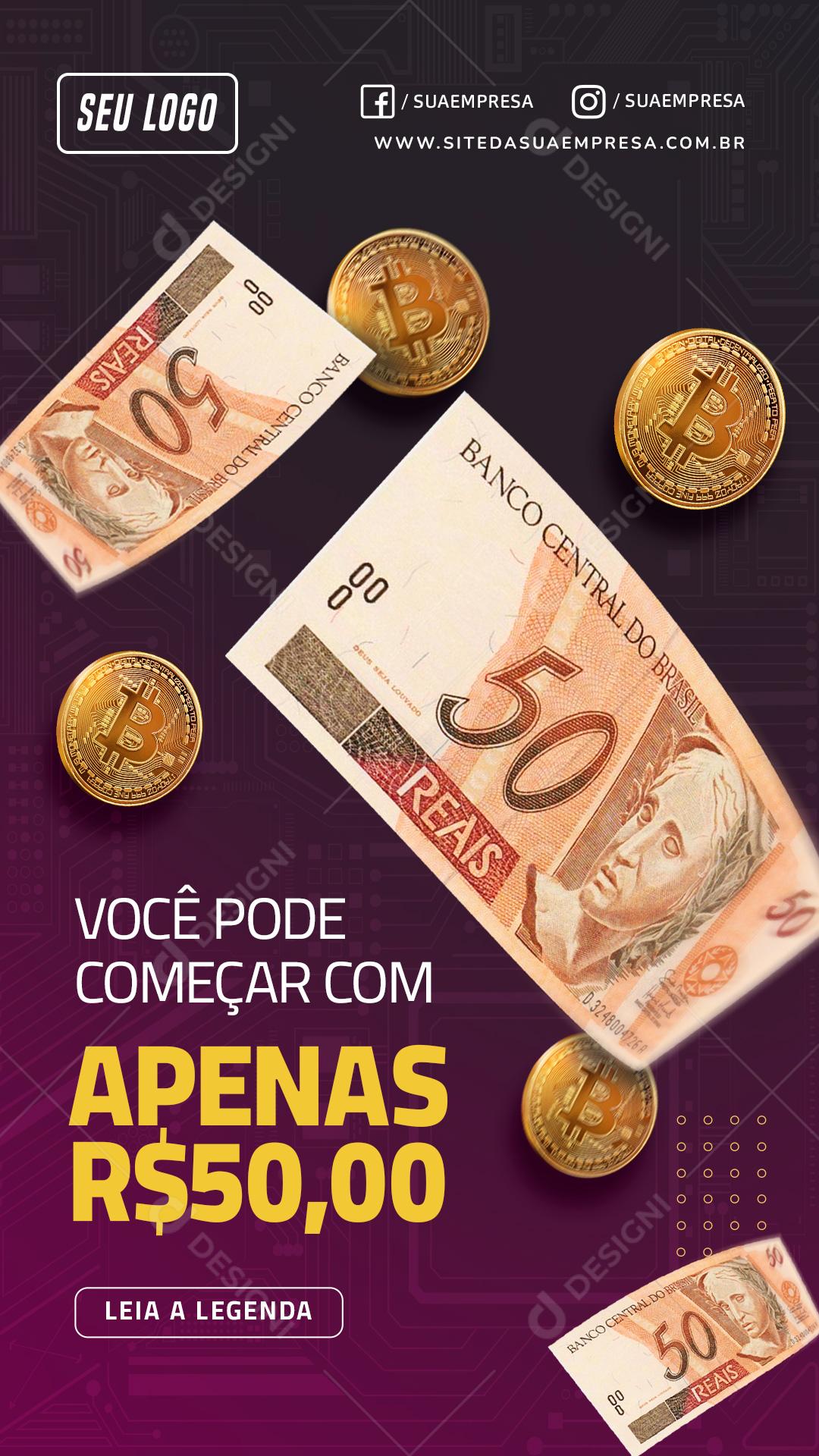 Você Pode Começar A Investir Com Apenas 50 R$ Social Media PSD Editável