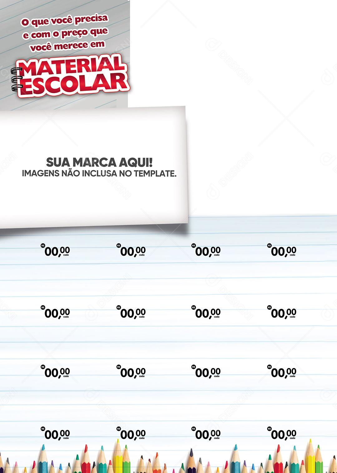 Encarte Volta Às Aulas Material Escolar Folheto A4 Social Media PSD Editável