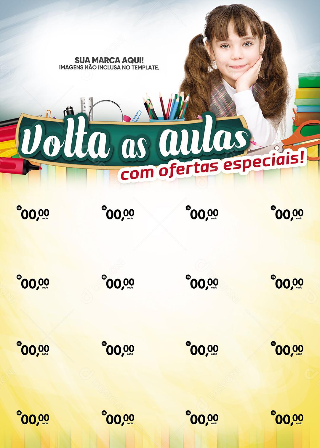 Encarte Volta Às Aulas com ofertas especiais Folheto A4 Social Media PSD Editável