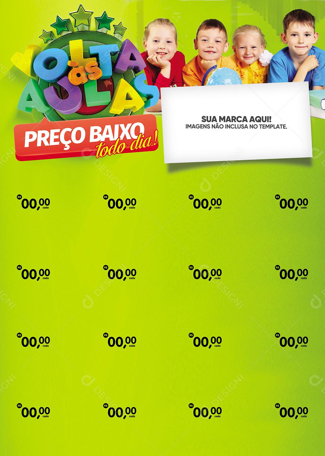 Encarte Volta Às Aulas Preço Baixo Folheto A4 Social Media PSD Editável