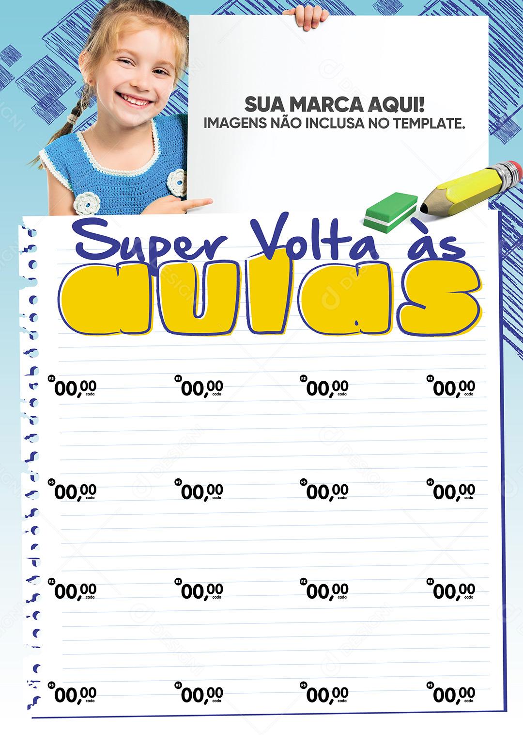 Encarte Super Volta Às Aulas  Folheto A4 Social Media PSD Editável