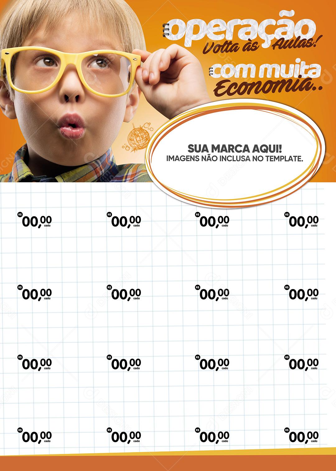 Encarte Volta Às Aulas Operação Com Muita Economia Folheto A4 Social Media PSD Editável