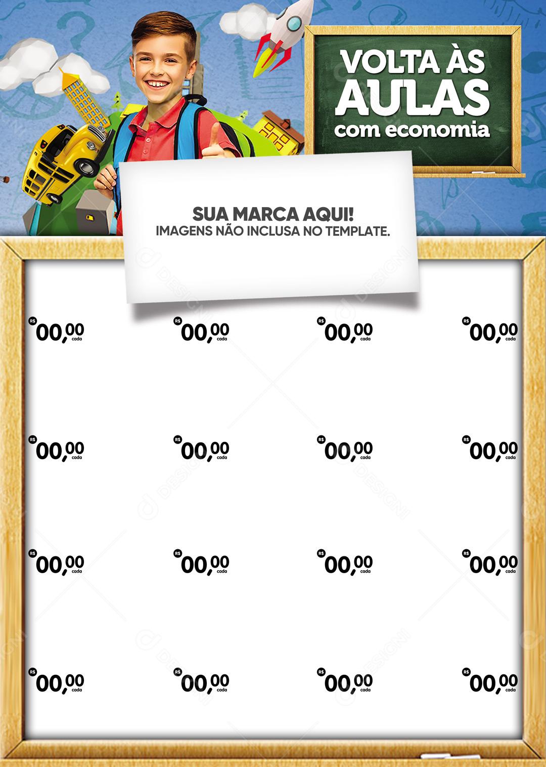 Encarte Volta Às Aulas com Economia Folheto A4 Social Media PSD Editável