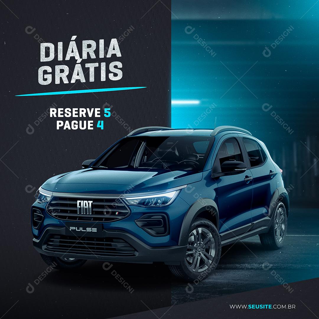 Post Locação de Veículos Diária Grátis Reserve 5 e Pague 4 Social Media PSD Editável