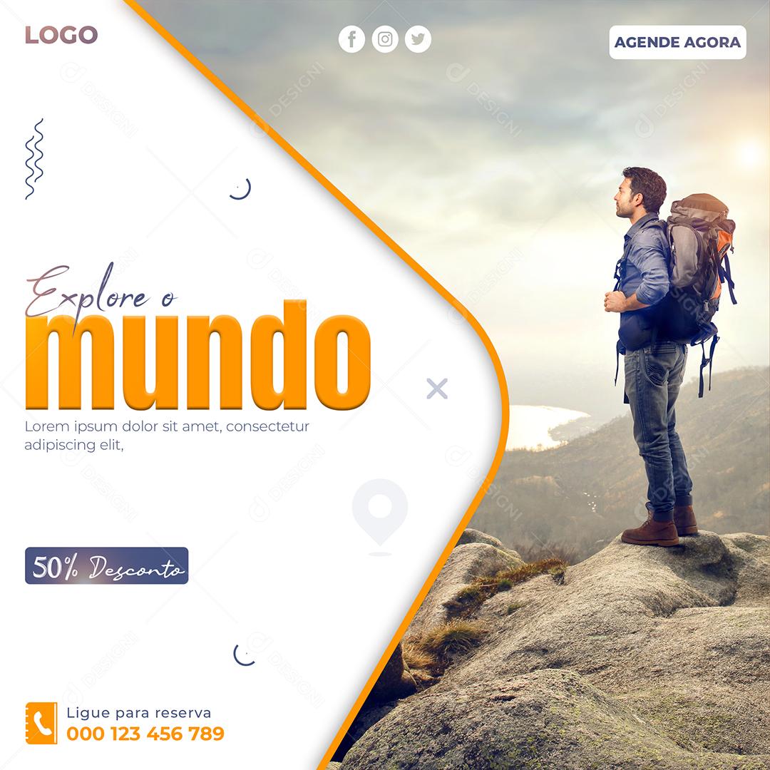 Social Media Explore O Mundo 50% Desconto PSD Editável