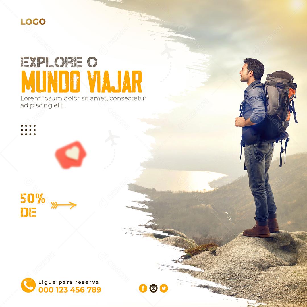 Explore O Mundo 50% Desconto Viagem Social Media PSD Editável