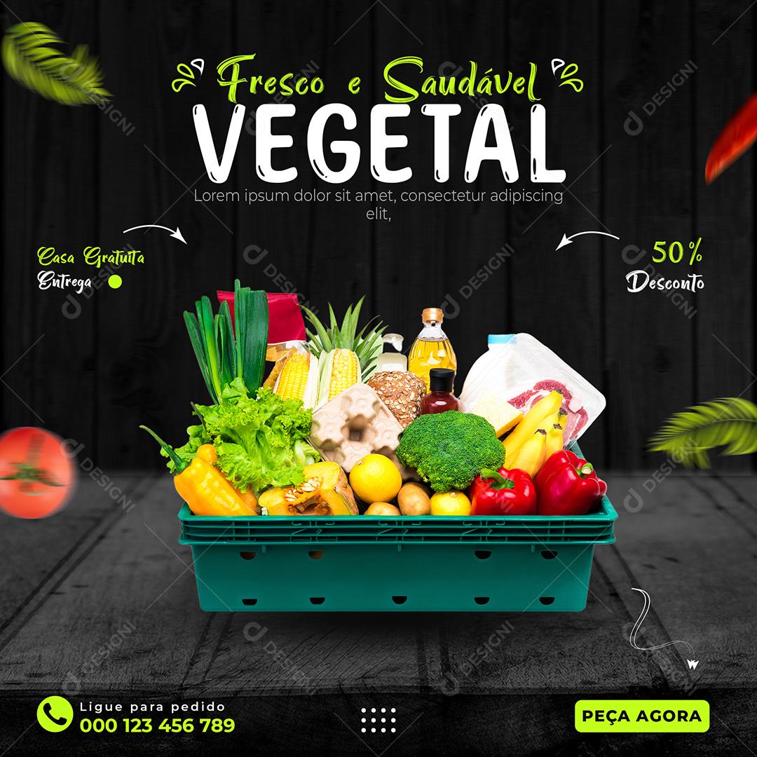 Social Media Fresco e Saudável Vegetal Supermercados Hortifruti 50% Desconto PSD Editável
