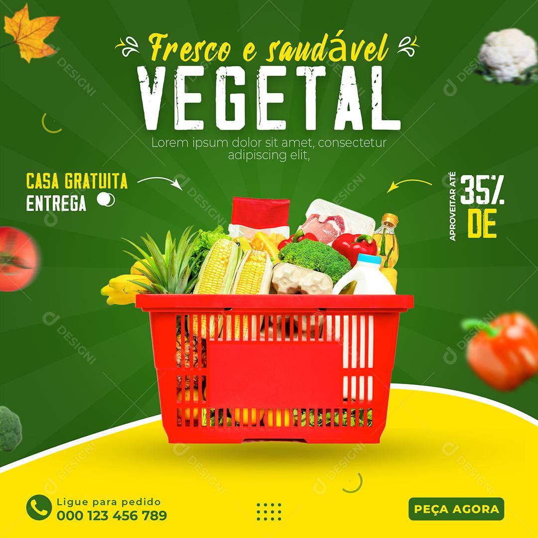 Fresco e Saudável Vegetal Supermercados Hortifruti 35% Desconto Social Media PSD Editável