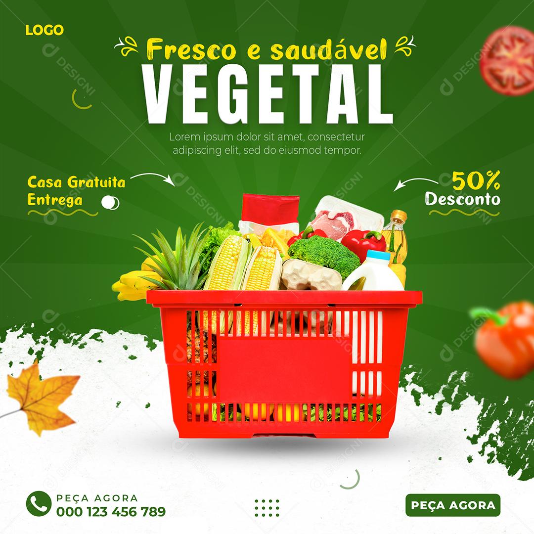 Fresco e Saudável Vegetal Supermercados Hortifruti Social Media PSD Editável