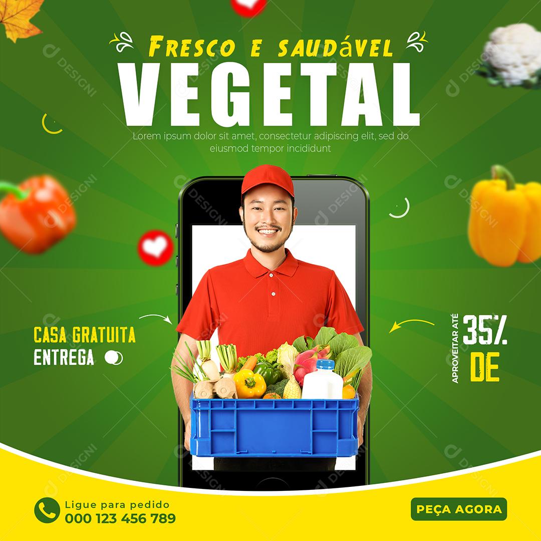 Social Media Fresco e Saudável Vegetal Supermercados Hortifruti PSD Editável