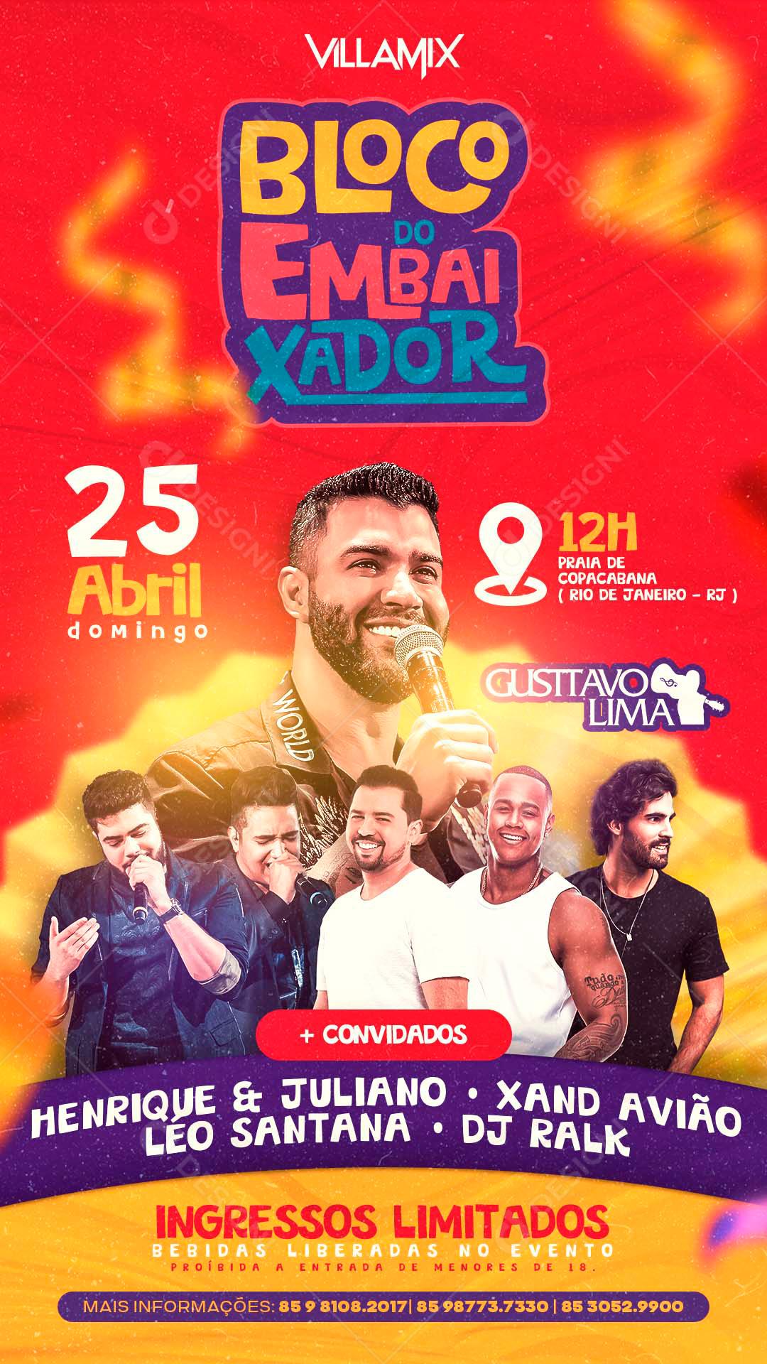 Flyer Bloco Do Embaixador Gustavo lima Social Media PSD Editável