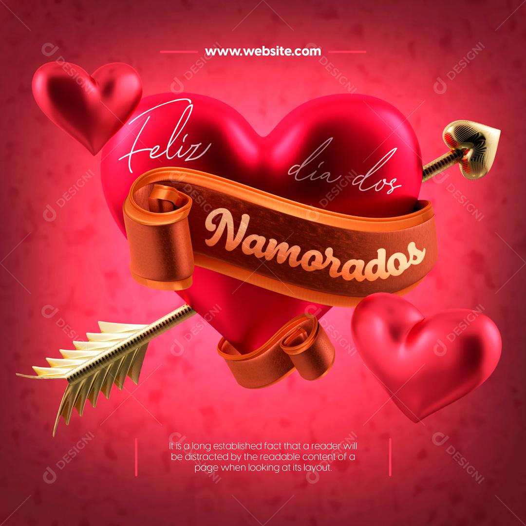 Selo 3D  Para Composição Coração Com Flecha PSD Editável