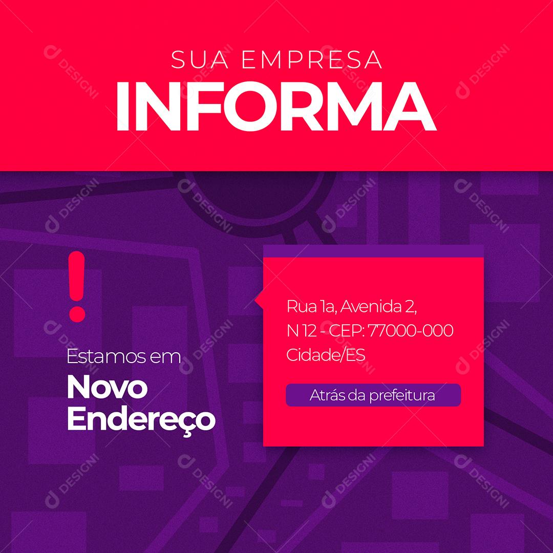 Estamos em Novo Endereço Social Media PSD Editável