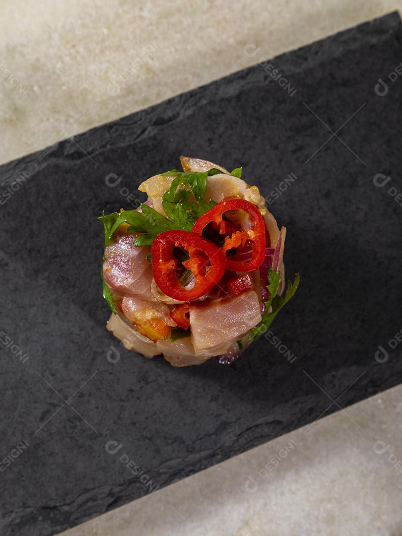 Ceviche de comida peruana. Culinária peruana e frutos do mar Imagem JPG