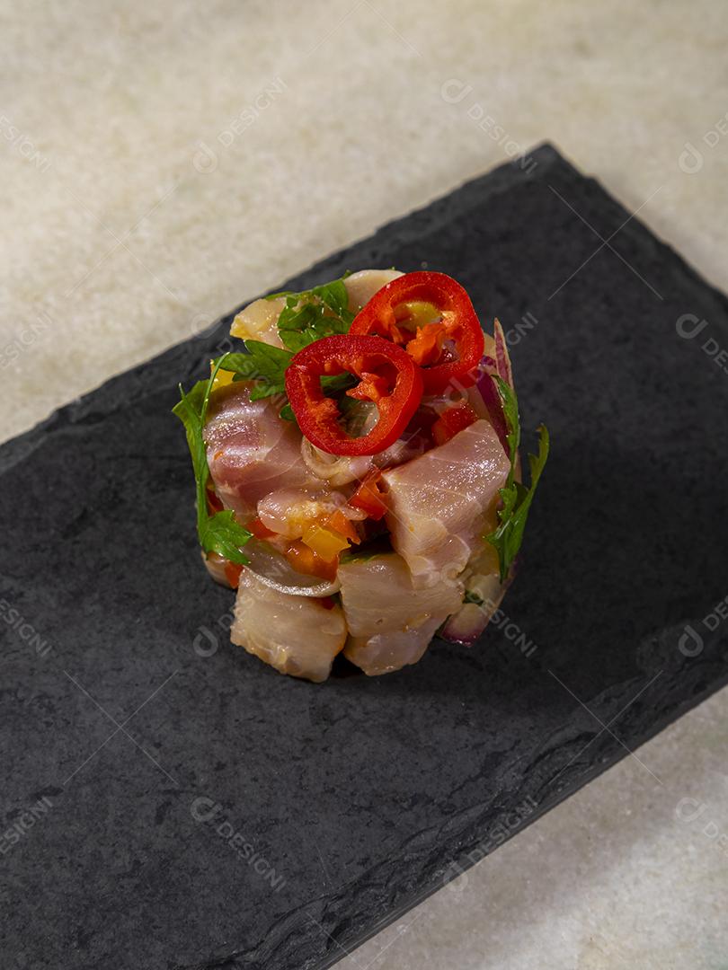 Ceviche de comida peruana. Culinária peruana e frutos do mar Imagem JPG
