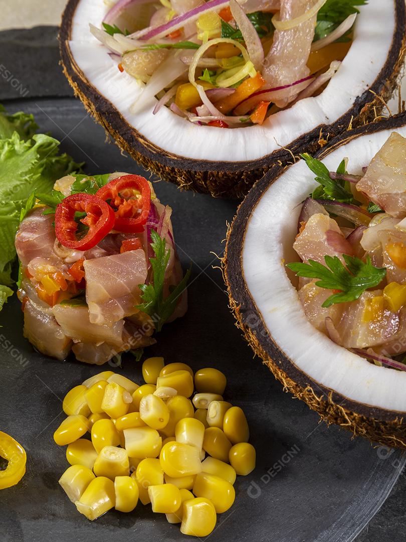 Fotos Ceviche de comida peruana. Culinária peruana e frutos do mar