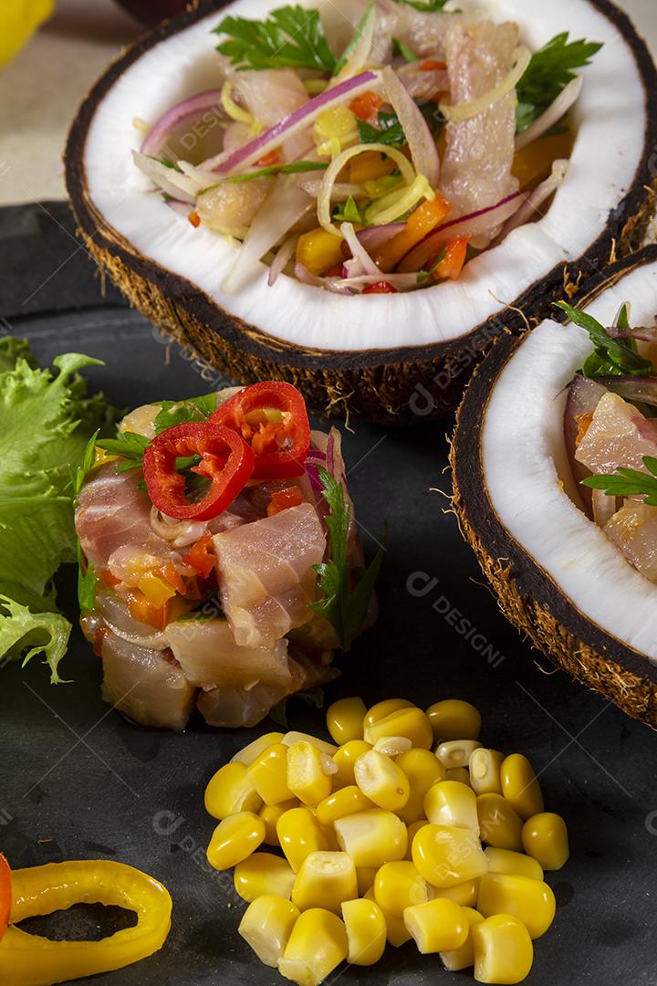 Fotos Ceviche de comida peruana. Culinária peruana e frutos do mar