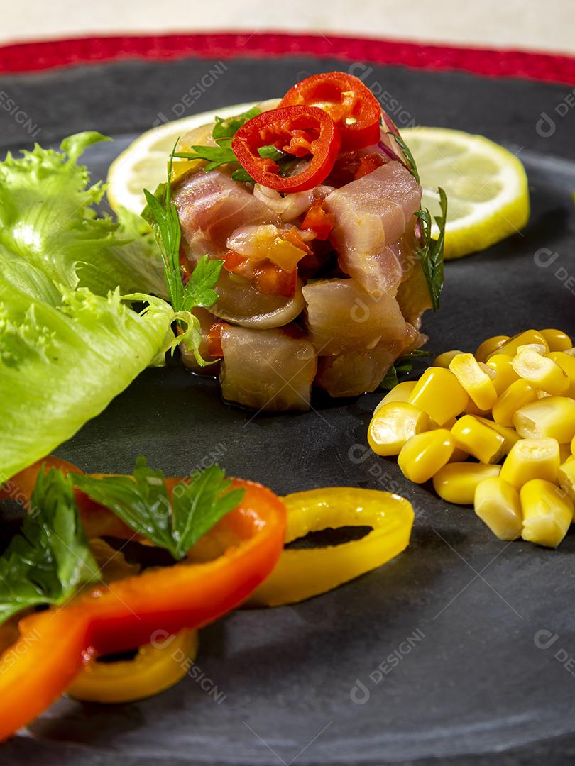 Ceviche de comida peruana. Culinária peruana e frutos do mar Imagem JPG