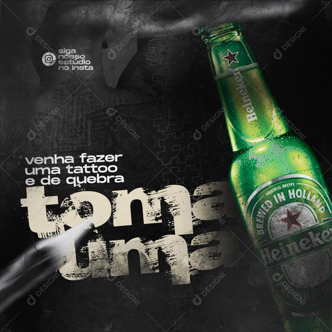Estúdio de Tatuagem Venha fazer uma tattoo e de quebra tomar uma Social Media PSD Editável